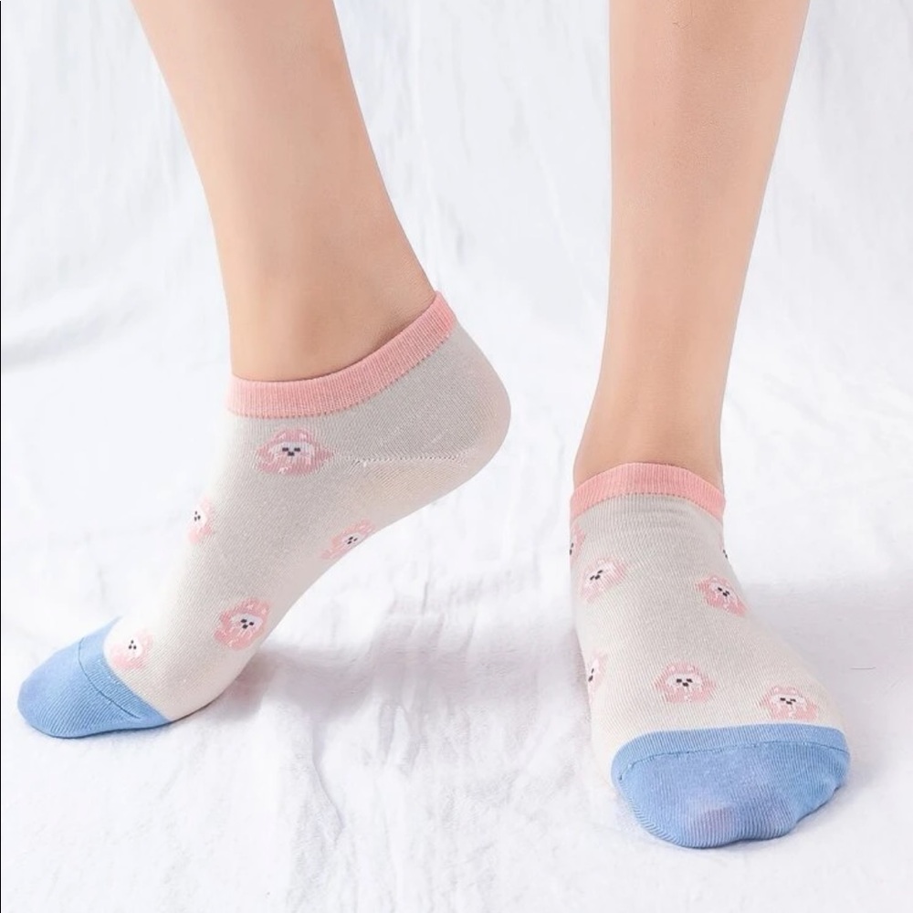 Ankle socks cartoon 6 PAIRS SET Smiley face rabbit cute blue cream beige…